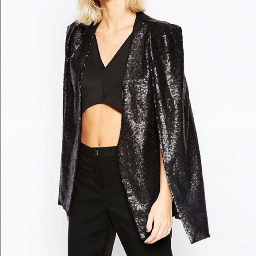 Lavish Alice Sequin Collarless Cape Blazer